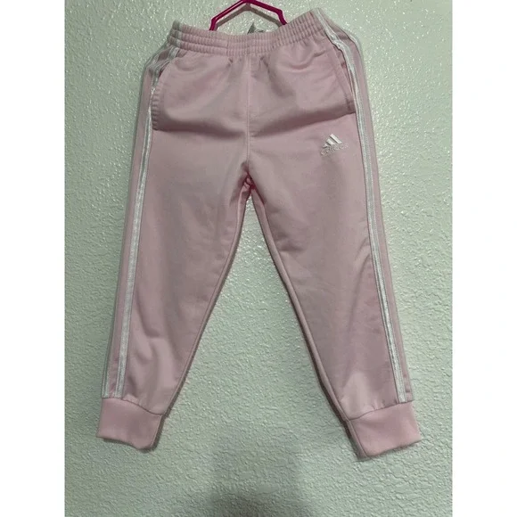 Adidas Tracksuit Set Size 4 Pink White Stripe Zip Up Jacket Pants Kids - Picture 10 of 12